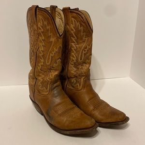 Old West Upper Leather Girls Cowgirl Boots Brown Size 6 Narrow